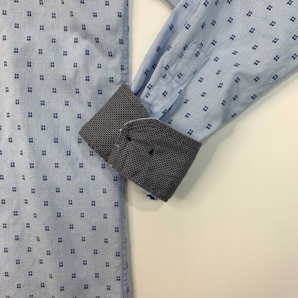 14th & Union Shirt Mens L Large TRIM Fit Sky Blue Cotton Flip Cuff Button Up - Picture 3 of 13